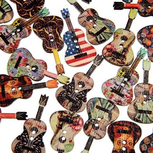 AKOAK 2-Hole 50 Pcs/Pack Vintage Style Guitar Shape Printed Wooden Sewing Buttons for Craft Sewing Scrapbooking DIY Decorative - Image 3