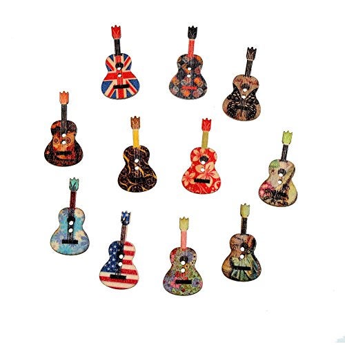 AKOAK 2-Hole 50 Pcs/Pack Vintage Style Guitar Shape Printed Wooden Sewing Buttons for Craft Sewing Scrapbooking DIY Decorative - Image 4