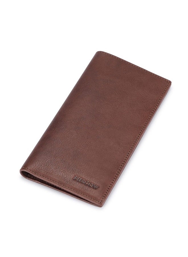 HISCOW Slim Leather Long Wallet for Men, Breast Pocket Wallet for Checkbook, Credit Cards (Pebbled Coffee)  - Image 1