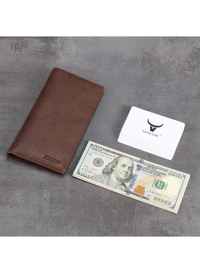 HISCOW Slim Leather Long Wallet for Men, Breast Pocket Wallet for Checkbook, Credit Cards (Pebbled Coffee)  - Image 2