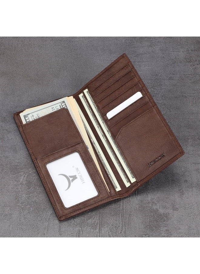 HISCOW Slim Leather Long Wallet for Men, Breast Pocket Wallet for Checkbook, Credit Cards (Pebbled Coffee)  - Image 4