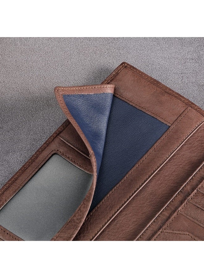 HISCOW Slim Leather Long Wallet for Men, Breast Pocket Wallet for Checkbook, Credit Cards (Pebbled Coffee)  - Image 5
