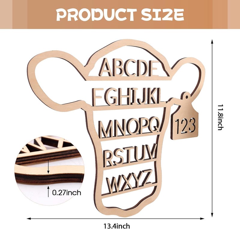 Nichake Western Nursery Wall Decor Neutral Cow Alphabet Wall Art3D Cut ABC Letters SignsBoho Wall Decor for Nursery Bedroom Playroomand Kids Room - Image 3