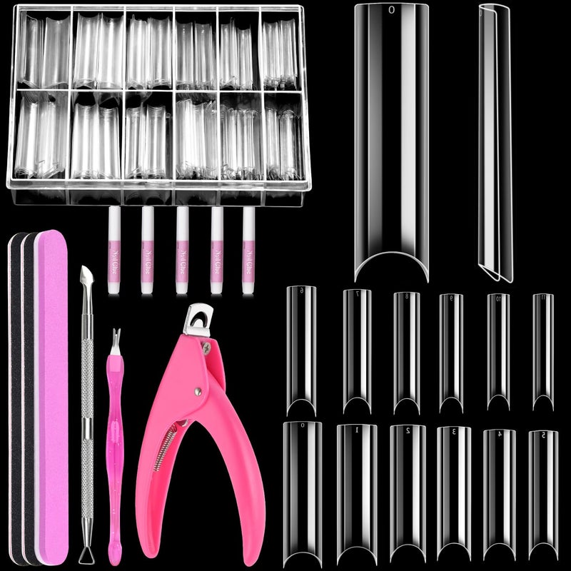 MORGLES Clear Tapered Square Nail Tips, 240 Pcs XXL Extra Long Straight C Curve Nail Tips 12 Sizes Half Cover French Clear for Acrylic Home DIY with Box - Image 1