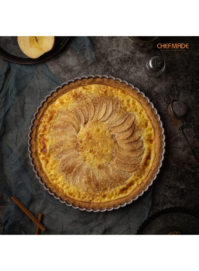 chefmade صينية تارت دائرية 11 بوصة من CHEFMADE مع قاعدة قابلة للإزالة، صينية كيش من الفولاذ الكربوني غير اللاصق للخبز في الفرن (ذهبي شامباني) - Image 3
