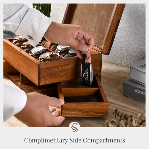 Shanik Luxury Large Watch Box Organizer for Men with 8 Divided Slots, Soft Velvet Pillows, and Pull-Out Drawers for Wallet, Cufflinks, and Accessories - Image 3