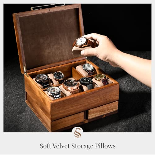 Shanik Luxury Large Watch Box Organizer for Men with 8 Divided Slots, Soft Velvet Pillows, and Pull-Out Drawers for Wallet, Cufflinks, and Accessories - Image 2