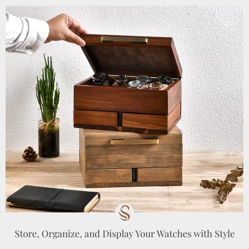 Shanik Luxury Large Watch Box Organizer for Men with 8 Divided Slots, Soft Velvet Pillows, and Pull-Out Drawers for Wallet, Cufflinks, and Accessories - Image 5