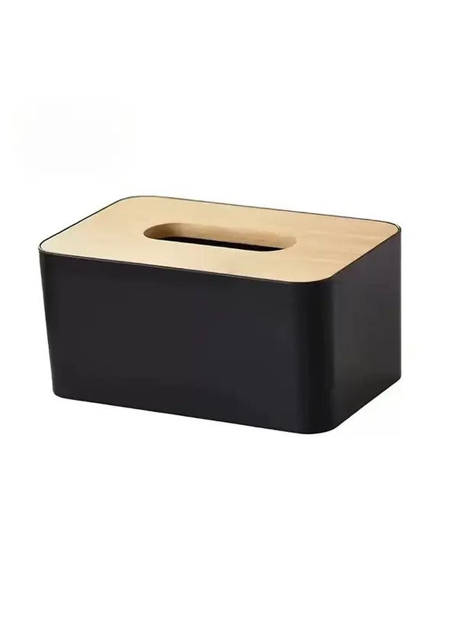Black Modern Tissue Box Holder Minimalist Wood Grain Cover Space Saving Design - Image 1