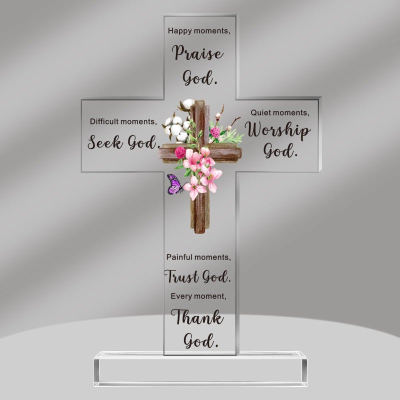 Chunful Acrylic Christian Jesus Gift for Women Men Acrylic Standing Cross Religious Inspirational Gifts with Bible Verse and Prayers Sunflower Cross for Friends Mom Wife ColleagueElegant Style