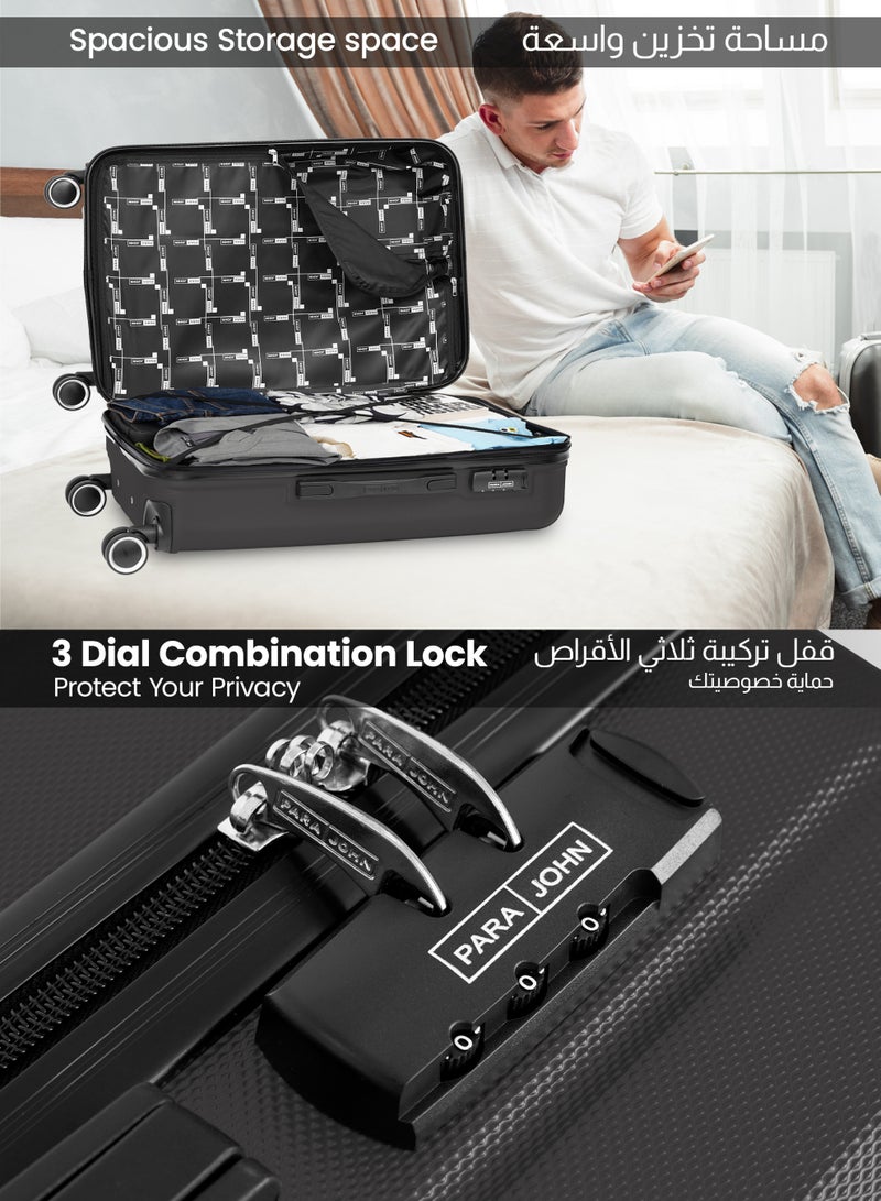 PARAJOHN طقم حقائب سفر صلبة من ABS مكون من 3 قطع بعجلات دوارة 20/24/28 بوصة باللون الأسود - Image 4