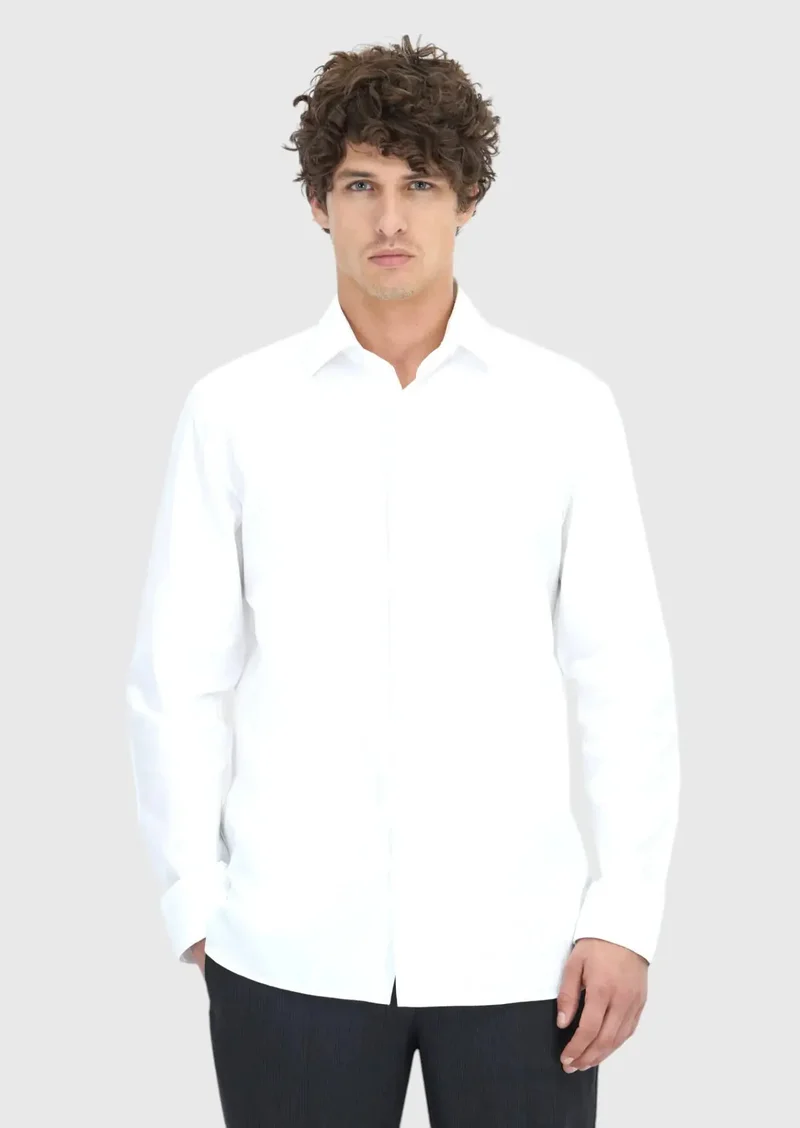 رامسي قميص أبيض مخطط بقصة عادية، مصنوع من القطن الكلاسيكي 100%