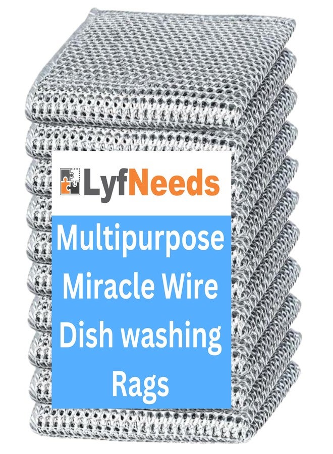 LyfNeeds Non Scratch Wire Dishwashing Rag - Upgraded Double Layer 8 Pcs, Reusable Multipurpose Wire Dishcloth for Wet & Dry Cleaning, Ideal for Kitchen, Sinks, Pots & Pans - Image 1