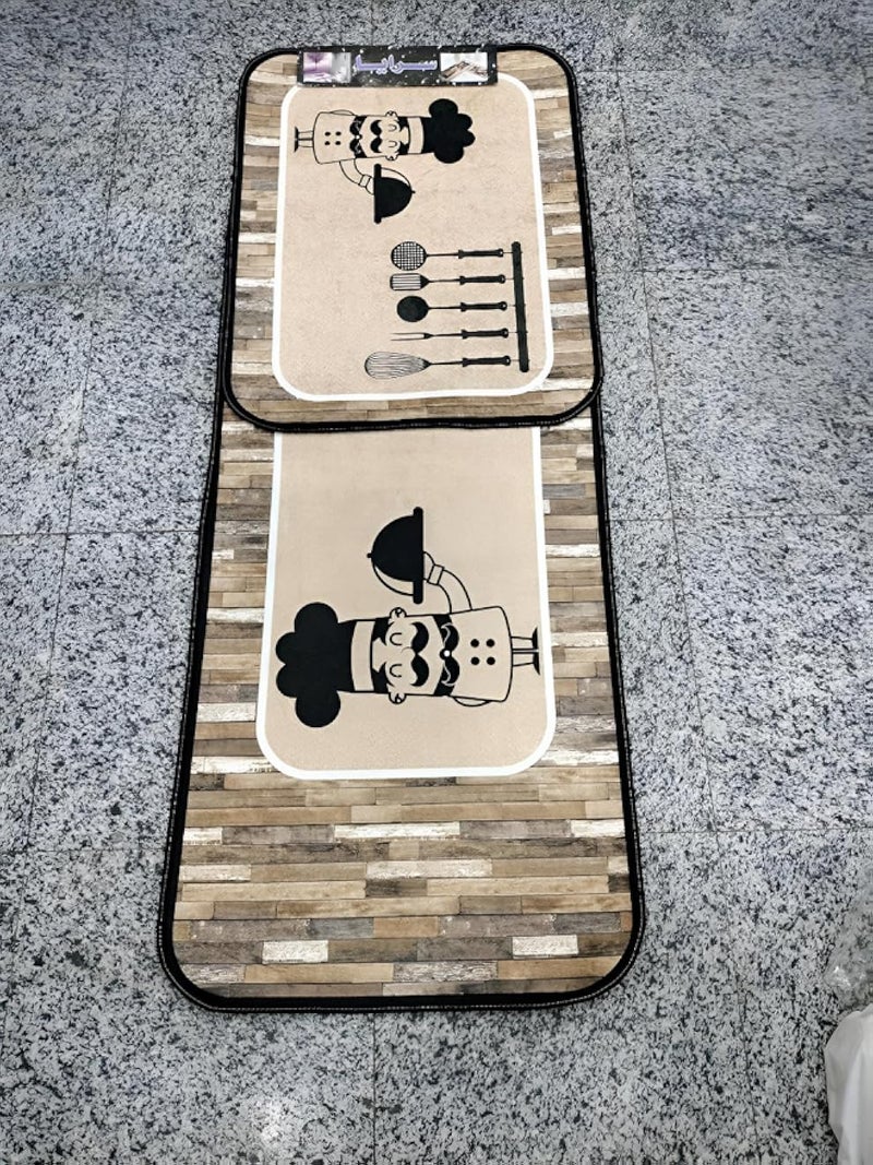 Durable Kitchen Mats - Featuring a unique dot pattern, these 2-piece mats (140x55cm and 55x7cm) are washable, absorb moisture rapidly, and safeguard your kitchen from stains and dampness.