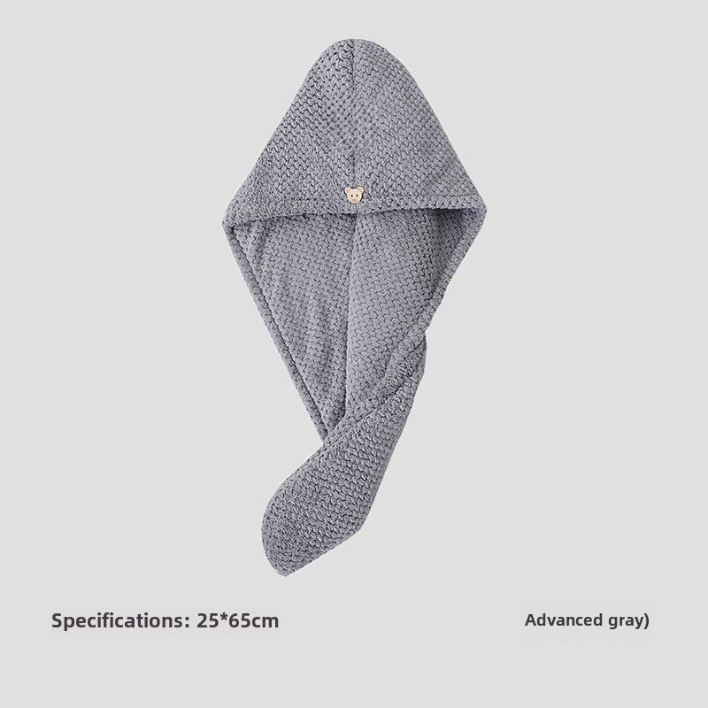 Generic Coral Fleece Pineapple Grid Hair Drying Cap Towel Soft Absorbent Thickened Advanced gray-single layer 