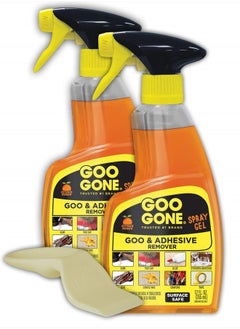 Adhesive Remover Spray Gel - 2 Pack and Sticker Lifter - Removes Chewing Gum Grease Tar Stickers Labels Tape Residue Oil Blood Lipstick Mascara