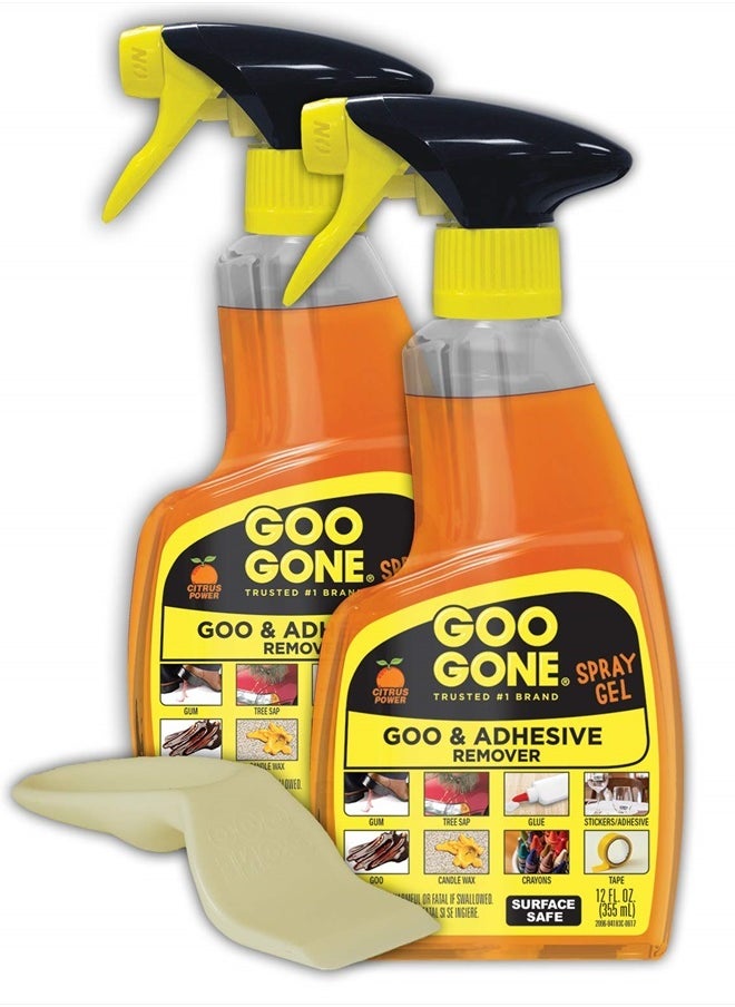 Goo Gone - Adhesive Remover Spray Gel - 2 Pack and Sticker Lifter - Removes Chewing Gum Grease Tar Stickers Labels Tape Residue Oil Blood Lipstick Mascara - Image 1