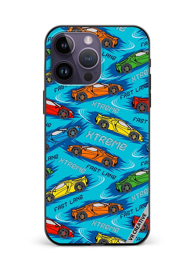 VR CREATIVE Protective Case Cover For Apple iPhone 15 Pro Abstract Seamless Pattern With Sport Cars Design Multicolour - Image 1