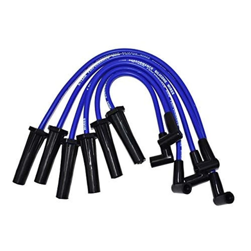 A-Team Performance 8.0 mm Silicone Spark Plug Wire Set - Black 90-Degree Boots for HEI Distributor - Includes Glow Plug Removal Tool - Compatible with Ford Truck 6 Cylinder 250&300 4.9L - Black - Image 1