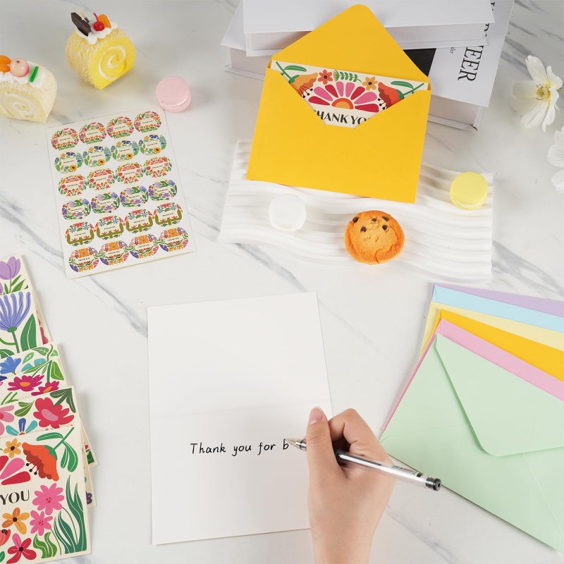 GRADESIN 24 Pack Thank You Cards Bulk with Envelopes & Stickers, 4Ã—6 Inches Retro Abstract Florals Appreciation Cards Notes for Teacher, Coworker, Baby Showerï¼Œ6 Designs - Image 5