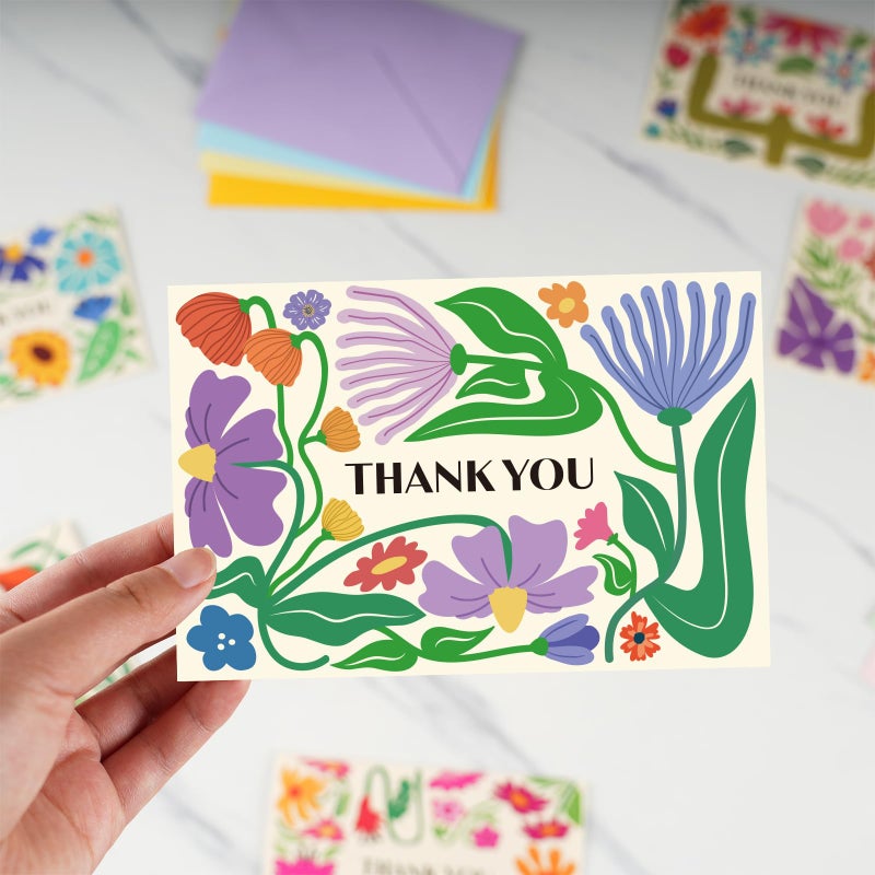GRADESIN 24 Pack Thank You Cards Bulk with Envelopes & Stickers, 4Ã—6 Inches Retro Abstract Florals Appreciation Cards Notes for Teacher, Coworker, Baby Showerï¼Œ6 Designs - Image 2