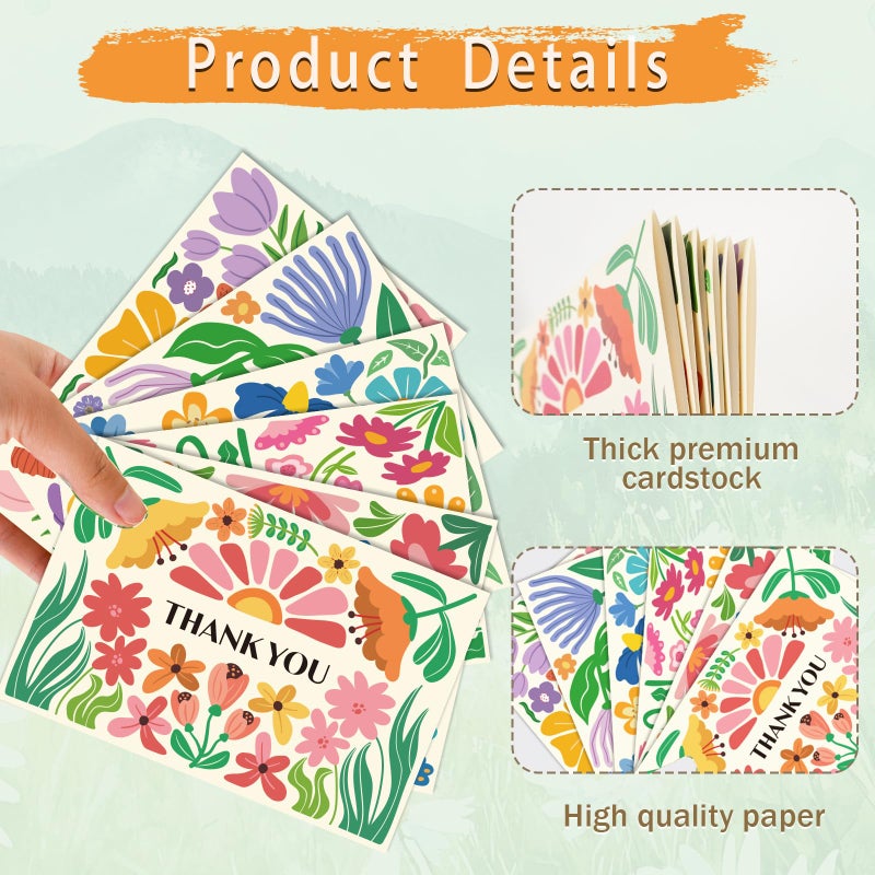 GRADESIN 24 Pack Thank You Cards Bulk with Envelopes & Stickers, 4Ã—6 Inches Retro Abstract Florals Appreciation Cards Notes for Teacher, Coworker, Baby Showerï¼Œ6 Designs - Image 3