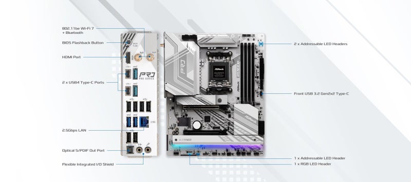 ASRock لوحة أم ASRock X870 Pro RS WiFi لمعالج AMD Ryzen مقبس AM5 ATX USB4 DDR5 8000 ميجاهرتز 256 جيجابايت SATA3 6.0 Gb/s - Image 5