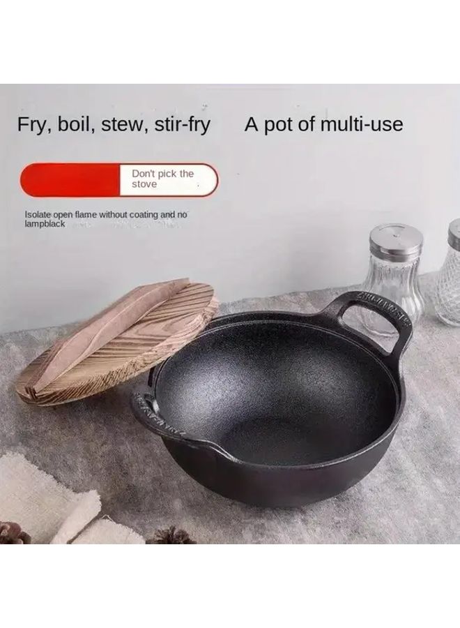 7.87 Inch Cast Iron Dutch Oven Non Stick Dual Handle Wooden Lid Induction Safe - Image 2