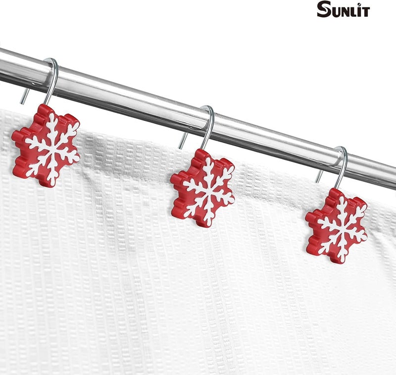 Sunlit Christmas Shower Curtain Hooks Snowflakes Shower Curtain Rings, Resin, Red and White Christmas Decor, Winter Bathroom Decoration - 12 Pack - Image 5