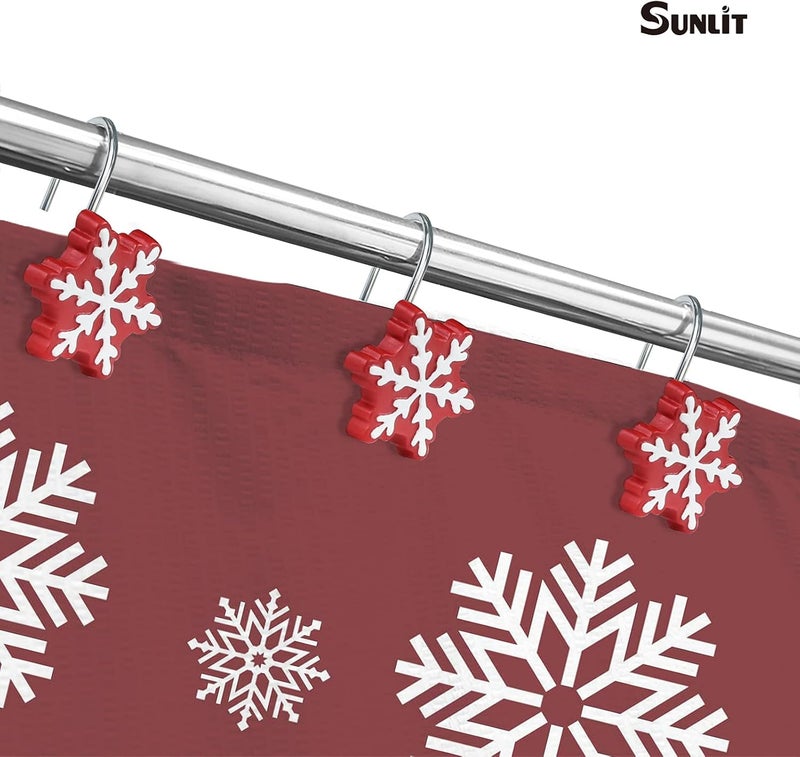 Sunlit Christmas Shower Curtain Hooks Snowflakes Shower Curtain Rings, Resin, Red and White Christmas Decor, Winter Bathroom Decoration - 12 Pack - Image 4