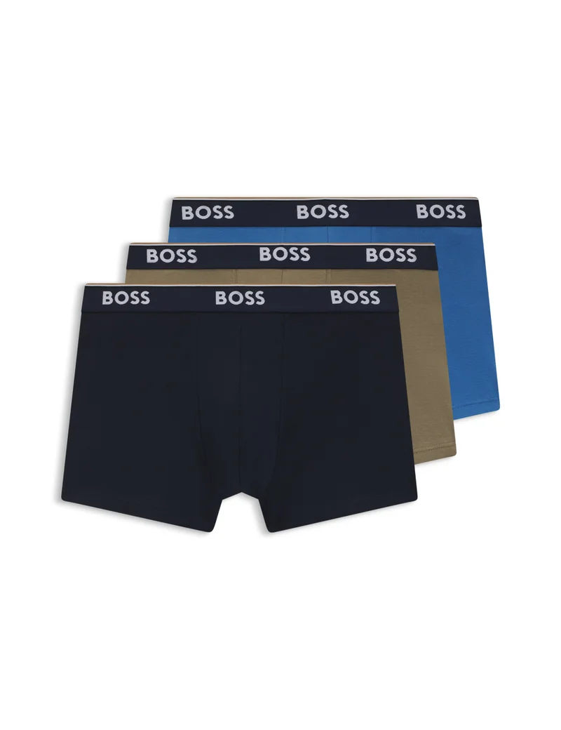BOSS Three-pack of stretch-cotton trunks with logo waistbands