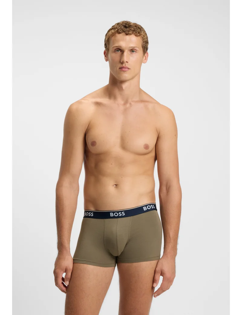 BOSS Three-pack of stretch-cotton trunks with logo waistbands