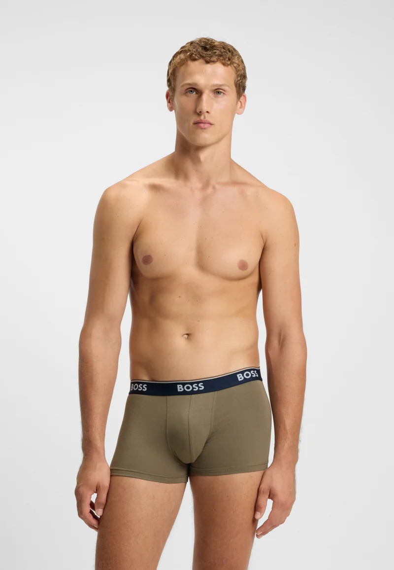 BOSS Three-pack of stretch-cotton trunks with logo waistbands