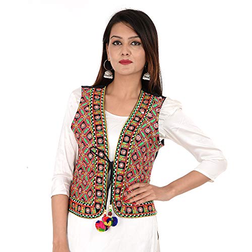 Craft Trade Ethnic Jacket for Women Waist Coat Stylish Cotton Handmade Navratri Traditional Rajasthani Embroidered Mirror Work Gujrati Kutchi Koti for Girls - Bust Size 34-36 Inches - Image 1