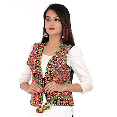 Craft Trade Ethnic Jacket for Women Waist Coat Stylish Cotton Handmade Navratri Traditional Rajasthani Embroidered Mirror Work Gujrati Kutchi Koti for Girls - Bust Size 34-36 Inches - Image 2
