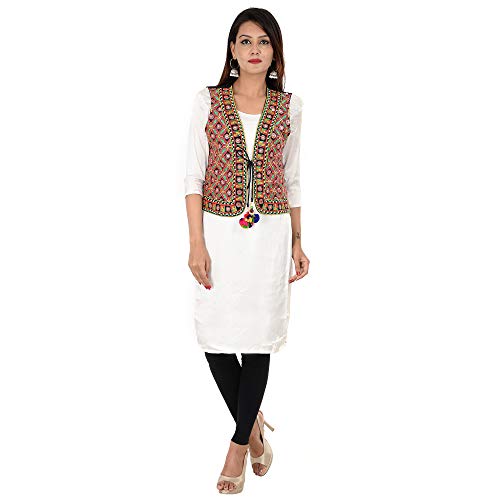 Craft Trade Ethnic Jacket for Women Waist Coat Stylish Cotton Handmade Navratri Traditional Rajasthani Embroidered Mirror Work Gujrati Kutchi Koti for Girls - Bust Size 34-36 Inches - Image 3