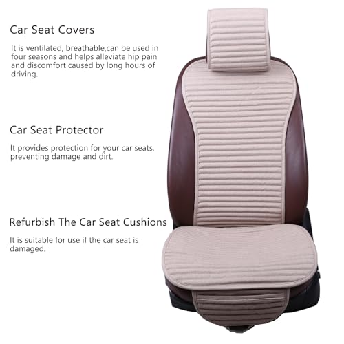 Suninbox Car Seat Covers Universal Car Seat Covers Pads Mat,Buckwheat Hull Bottom Seat Covers for Cars,Cooling Seat Covers Breathable Comfortable Ventilated (Beige Front Seat) - Image 3