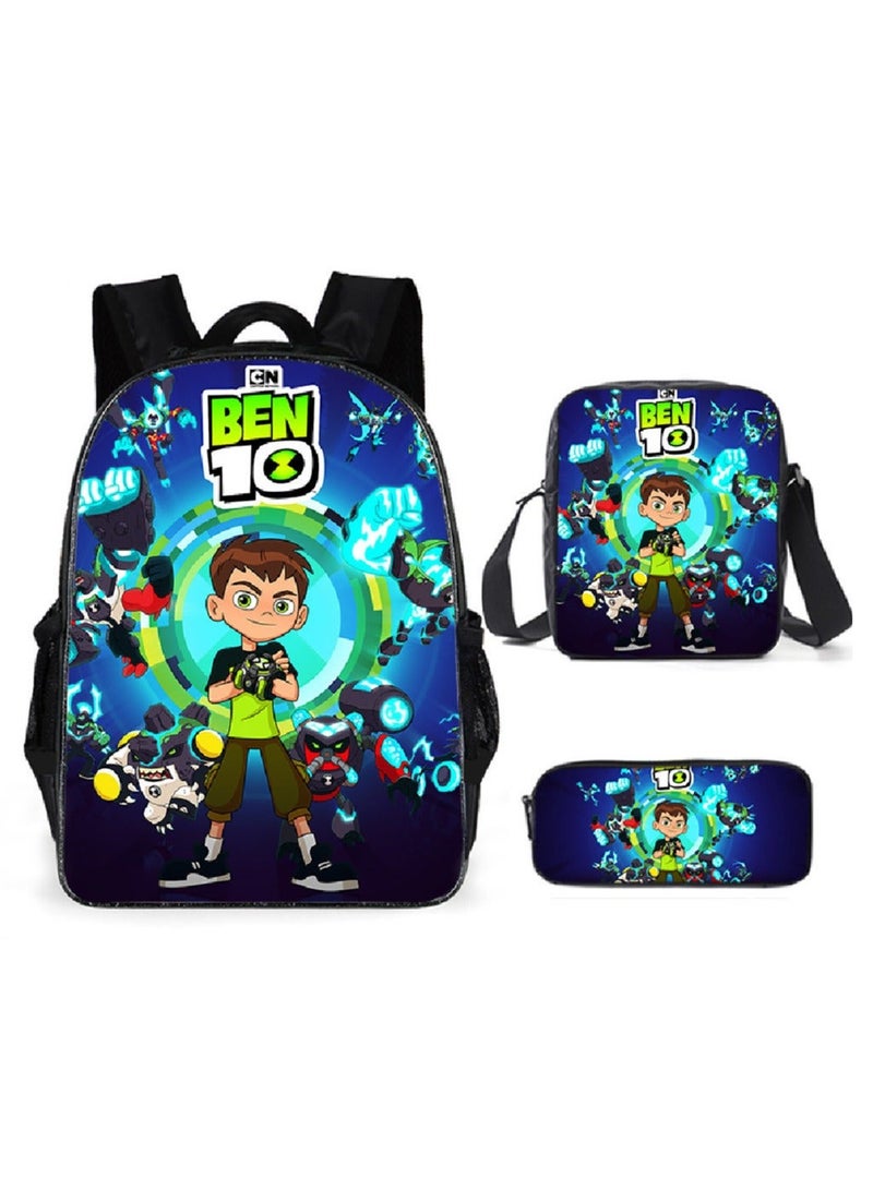 BEN 10 New Cartoon Student Backpack Three-Piece Set 29*16*42cm