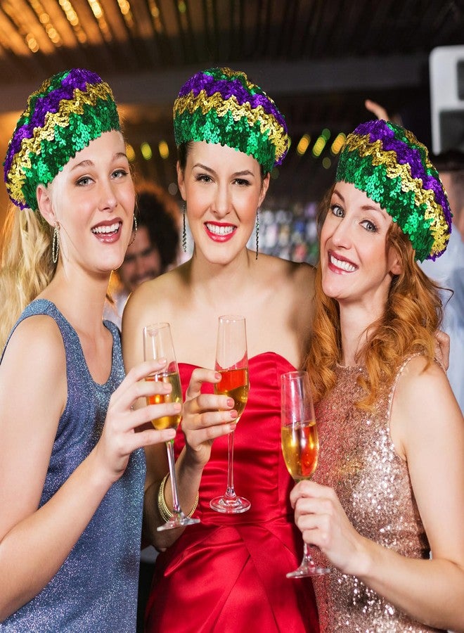 Cuffbow 3 Pcs Mardi Gras Sequin Beret Hats Women Purple Green Gold Fashionable Ladies Sparkle Shining French Style Beanie Beret Carnival Accessories - Image 5