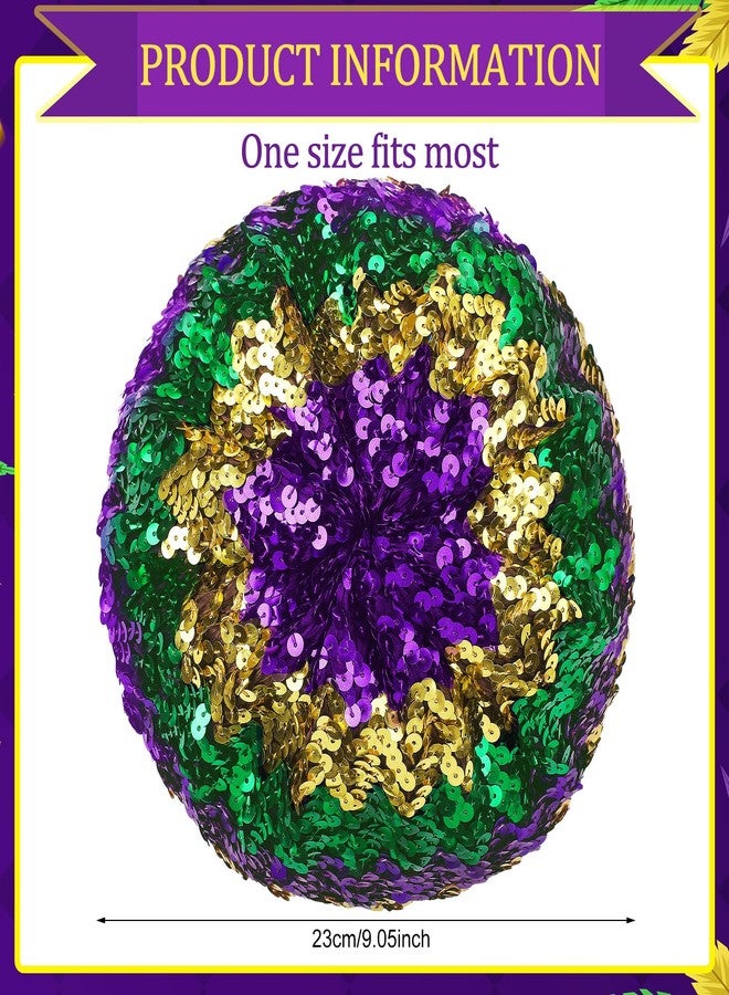 Cuffbow 3 Pcs Mardi Gras Sequin Beret Hats Women Purple Green Gold Fashionable Ladies Sparkle Shining French Style Beanie Beret Carnival Accessories - Image 3