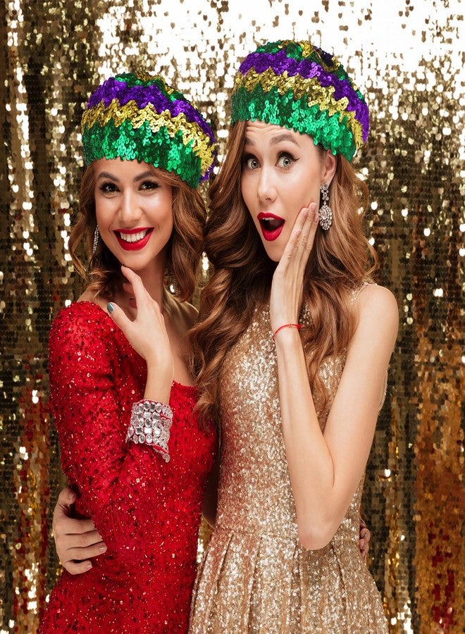 Cuffbow 3 Pcs Mardi Gras Sequin Beret Hats Women Purple Green Gold Fashionable Ladies Sparkle Shining French Style Beanie Beret Carnival Accessories - Image 4