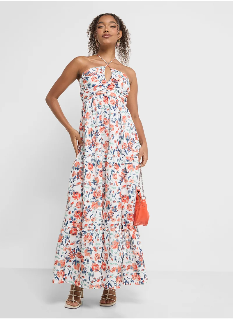 جينجر Halter Neck Ditsy Floral Tiered Sundress