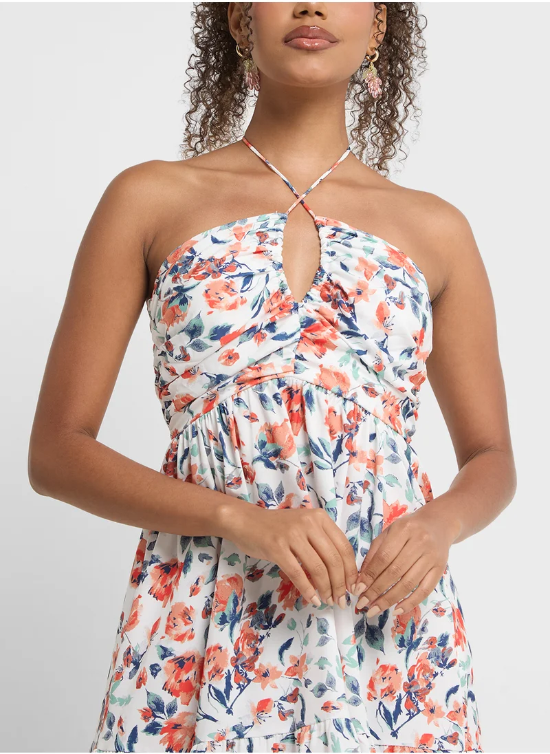 جينجر Halter Neck Ditsy Floral Tiered Sundress