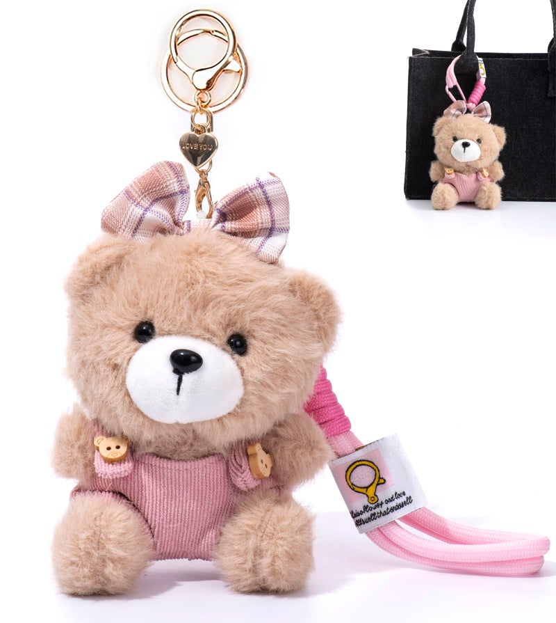 YILANFULL Cute Plush Keychains,Pink Bow Bear Keychain Bag Charms, Women Lovely Elegant Bowknot Teddy Bears Purse Charms Handbags Bag Accessories - Image 1