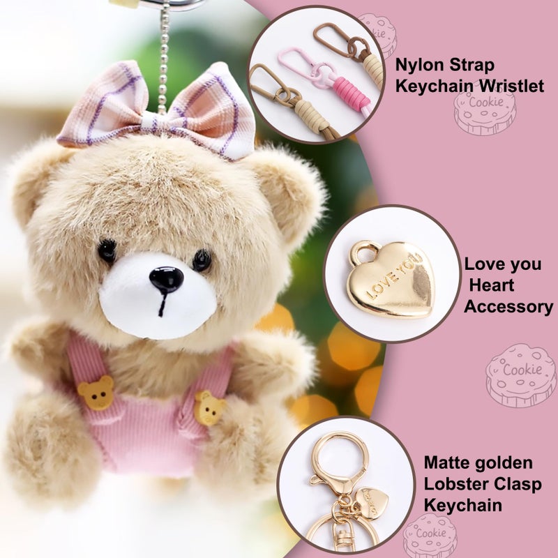YILANFULL Cute Plush Keychains,Pink Bow Bear Keychain Bag Charms, Women Lovely Elegant Bowknot Teddy Bears Purse Charms Handbags Bag Accessories - Image 2