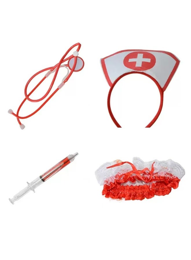 cosplay Halloween Carnival Theme Role-Play Nurse Three-Piece Set Party Performance Costume Prop Kit - Image 1