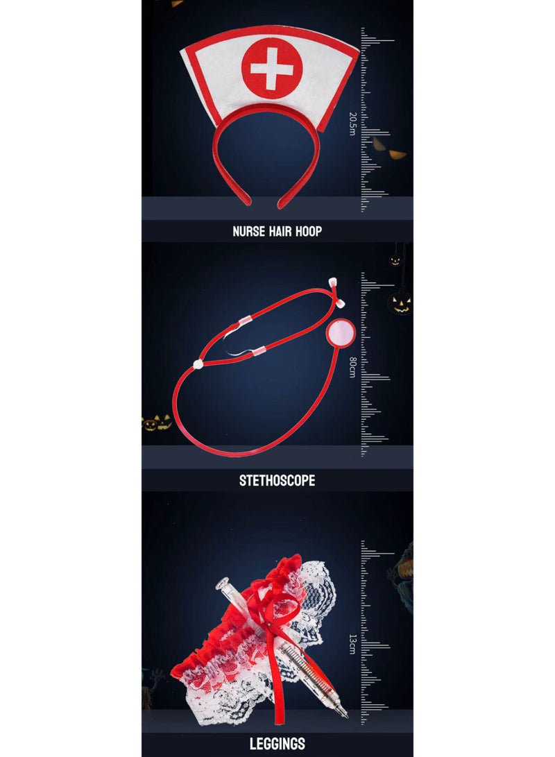 cosplay Halloween Carnival Theme Role-Play Nurse Three-Piece Set Party Performance Costume Prop Kit - Image 2