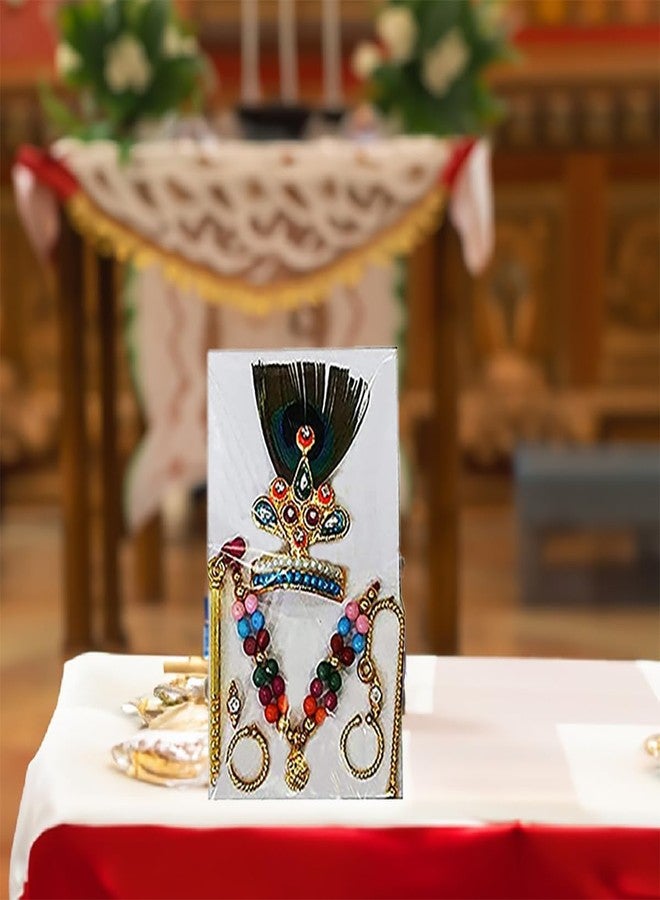 BITONA مجموعة BITONA® مكونة من 6 قطع Bhagwan Poshak Lehnga patka مع 6 Mala و1 laddu Gopal mukut مجموعة إكسسوارات (متعددة الألوان) للمعبود رقم 1 أو 2 - Image 4
