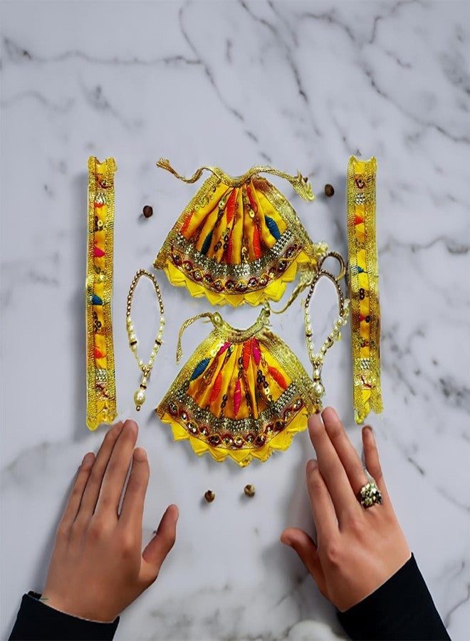 BITONA مجموعة BITONA® مكونة من 6 قطع Bhagwan Poshak Lehnga patka مع 6 Mala و1 laddu Gopal mukut مجموعة إكسسوارات (متعددة الألوان) للمعبود رقم 1 أو 2 - Image 2