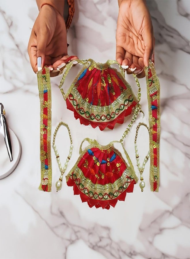 BITONA مجموعة BITONA® مكونة من 6 قطع Bhagwan Poshak Lehnga patka مع 6 Mala و1 laddu Gopal mukut مجموعة إكسسوارات (متعددة الألوان) للمعبود رقم 1 أو 2 - Image 3
